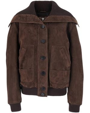 The Attico Bomber Jacket With High Ribbed Collar - Brown
