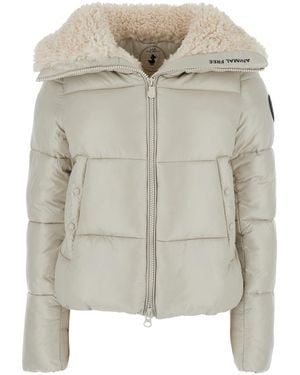 Save The Duck 'Moma' Down Jacket With Fur Collar And Logo On The - Gray