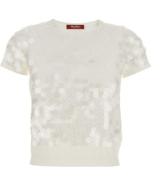 Max Mara Crew Neck T-Shirt With All-Over Applied Circles I - White
