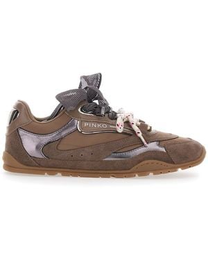 Pinko 'Yulia' Trainer With Side Lettering Logo And Bow Detail - Brown