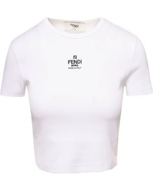 Fendi Embroidered Cotton Crewneck Top - White