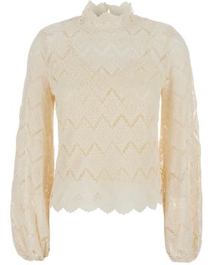 Twinset Blusa Con Collo A Lupetto E Orlo A Smerlo - Bianco