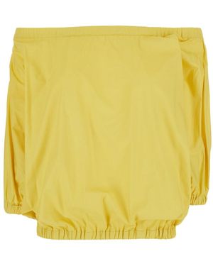 Plain Off-Shouder Top With Short Sleeves - Yellow