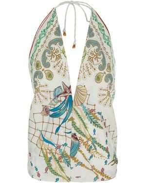 Mantero 1902 'Erita' Top With All-Over Print And Knot Closu - White