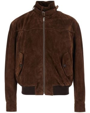McQueen Jacket With Belted Collar And Chain With T-Back Detail - Brown