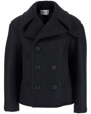 Saint Laurent Double-Breasted Wool Pea Coat - Black