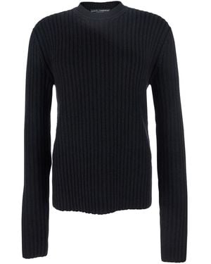 Dolce & Gabbana Maglione Girocollo Con Patch Logo Sul Retro E Lavorazi - Blu