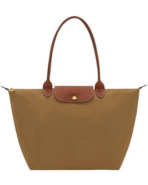 Longchamp Borsa A Spalla 'Le Pliage Original' Con Logo Impresso Sul Fr - Marrone