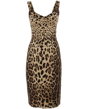 Dolce & Gabbana Midi Dress With Heart Neckline And Leopard Motif - Metallic