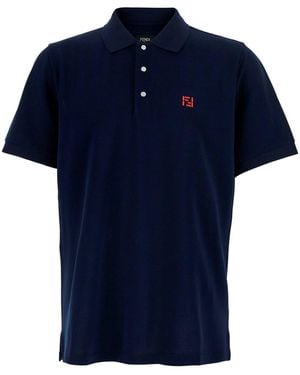 Fendi Polo With Classic Collar And Logo On The Front - Blue