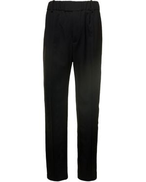 Bottega Veneta Black Straight Trousers With Coulisse At Waistline In Wool Twill