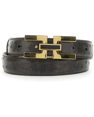 Elisabetta Franchi Belt With Logo Plate Buckle Closure On The Front Leather For - Black