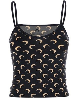 Marine Serre Sleeveless Top With Round Neck And Moon All-Over Print - Black