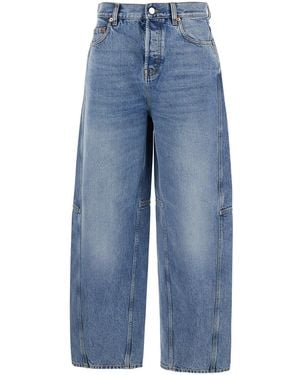 デニム・ジーパン GUCCI TWO-TONE WIDE-LEG JEANS WITH STONE-WASHED TREATMENT Gucci Women's Two-tone Wide-leg Jeans With Stone-washed
