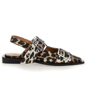 Ganni Ballerine Con Doppia Fibbia E Stampa Animalier All-Over - Bianco