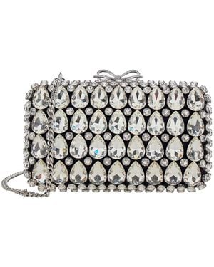 Self-Portrait Clutch Bag Satin Crystal' With Crystal Details - Grey