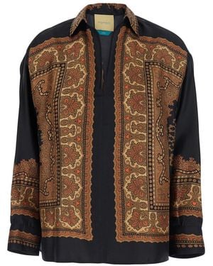 Momoní Eiki Blouse Con Scollo A V E Maniche Lunghe - Marrone