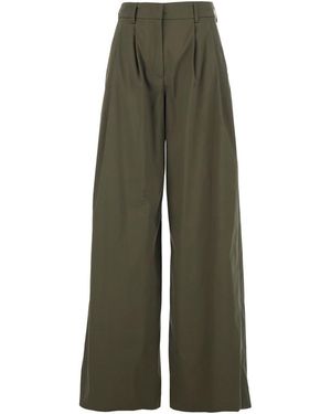 Plain Trousers With Front Pences And Wide Leg - Green