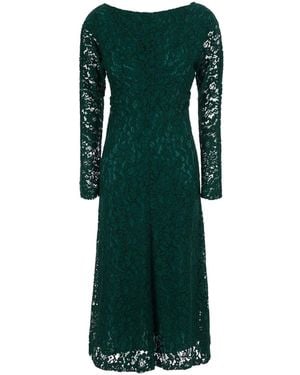 Le Plain Long Dress With All-Over Lace Embroidery - Green