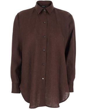 Le Plain Linen Shirt With Classic Collar And Button Closure - Brown