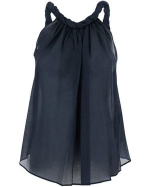 Semicouture Cotton Muslin Top With Intreccio Details - Blue