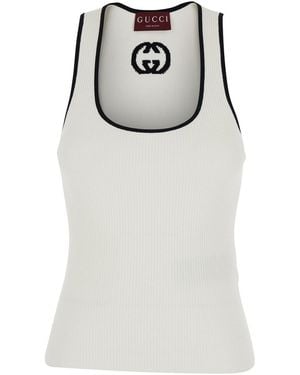 Gucci Sleeveless Top With Gg Embroidery On The Rear And Ribbed Knit - Grey