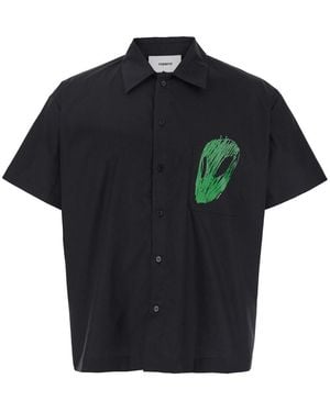 Coperni Shirt With Classic Collar And Print On The Front - Black