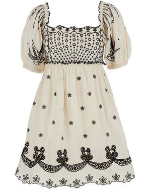 Sea Kingsley Square Neckline Embroidered Cotton Dress - White