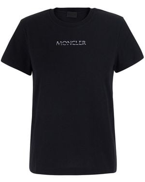 Moncler Crew Neck T-Shirt With Logo Lettering On The Front And L - Black