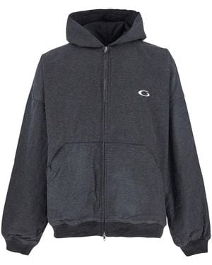 Balenciaga Sweatshirt With Fixed Hood And Logo Detail On The Front - Grey