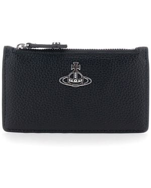 Vivienne Westwood Wallet With Orb Detail On The Front And Top Zi - Black