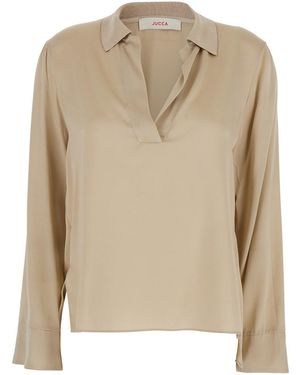 Jucca V-Neck Blouse With Polo Collar For - Natural