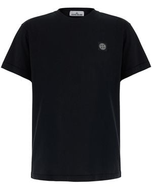 Stone Island Crew Neck T-Shirt With Logo Patch On The Front - Black