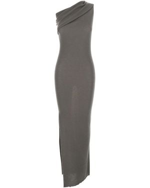 Rick Owens 'Athena' Asymmetrical Long Dress With Wide Neck And Ribbed Design - Grey
