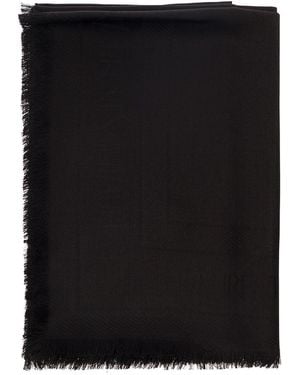 Saint Laurent Scarf With Jacquard Logo And Fringed Hem - Black