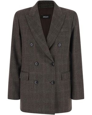 Le Plain Double-Breasted Blazer With Check Motif And Fabric And U - Black