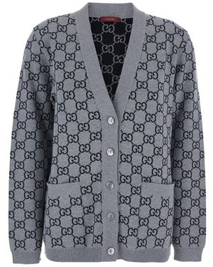 Gucci Cardigan Con Scollo A V E Motivo Gg All-Over - Grigio