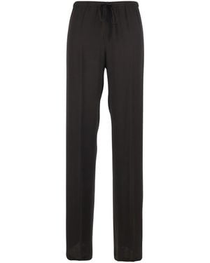 Semicouture Silk Blend Trousers With Elastic Waist And Drawstring F - Black