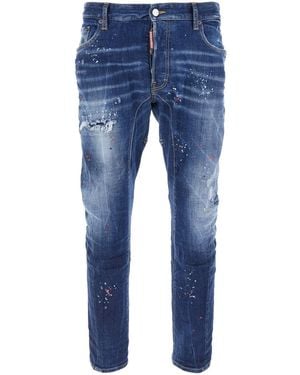 DSquared² 'Tidy Biker' Jeans With Paint Embellishments And Logo Patch On The Rear - Blue