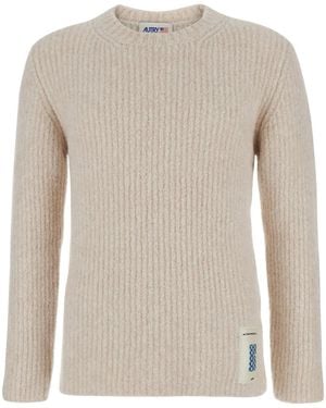 Autry Crewneck Sweater With Logo Patch - White