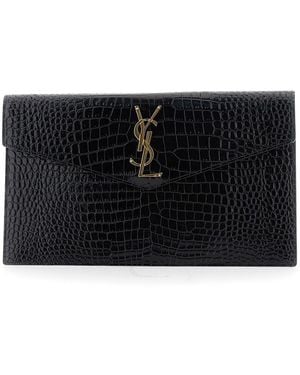 Saint Laurent Clutch 'Logo' With Logo Plate On The Front - Black