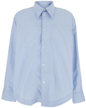 Ami Paris Light Long-Sleeved Shirt With Classic Collar And Striped Motif - Blue