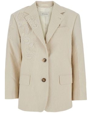 Dries Van Noten 'Birdy' Jackets With Applied Embroidery And Striped Motif - Natural