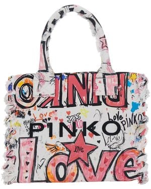 Pinko Tote Bag "Beach Shopper Canvas Stampa" With Bright Pr - Red