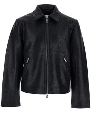 Won Hundred 'Jacket' With Classic Collar And Leather Zip Closure - Black
