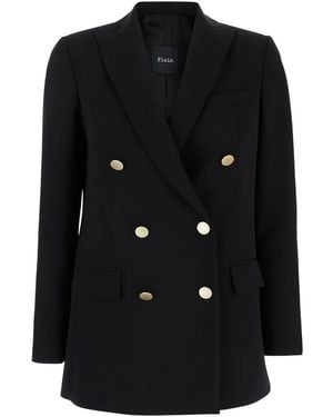 Le Plain Double-Breasted Jacket With Golden Buttons - Black