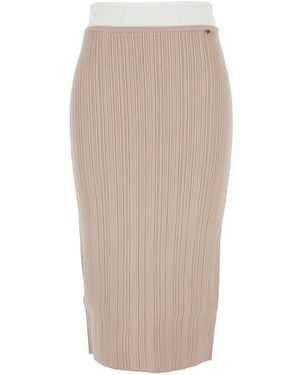 DIESEL -Zinia' Skirt With Contrasting Waist And Logo Plaque On The Front - Natural