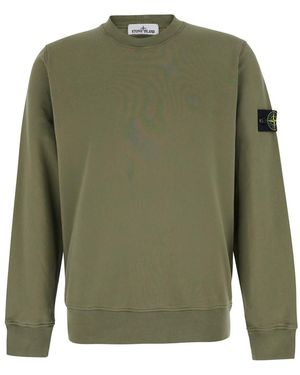 Stone Island Crewneck Sweatshirt With Logo Patch On The Sleeve I - Green