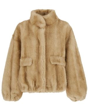 Apparis 'Iris' Fur Jacket With High Collar - Natural
