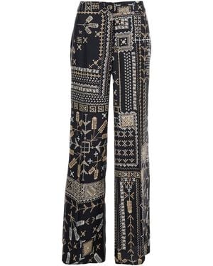 Momoní 'Misaki' Silk Trousers With All-Over Geometric Print F - Grey